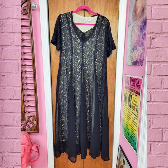 Vintage 90s Navy Lace Overlay Boho Maxi Dress - Picture 4 of 7